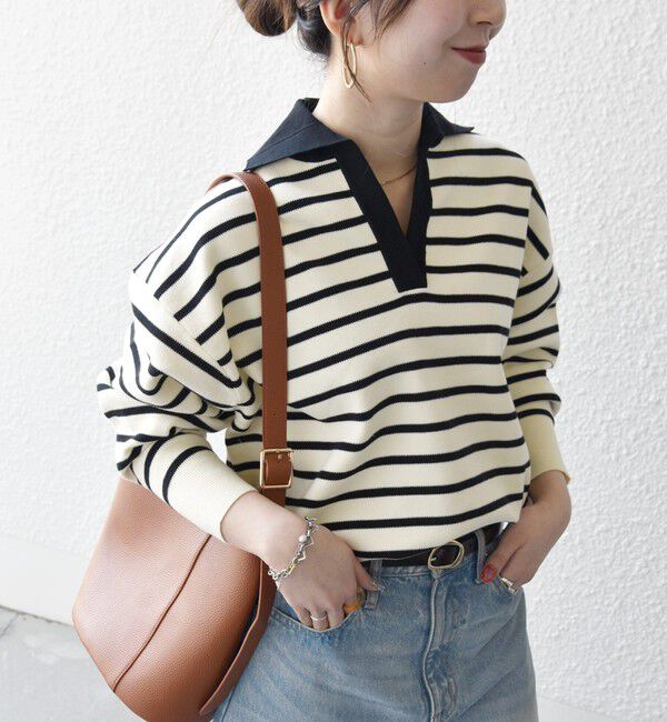 SHIPS any「SHIPS any:〈手洗い可能〉バイカラー スキッパー ニット プルオーバー」|ニット・セーター|その他