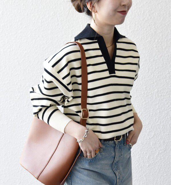 SHIPS any「SHIPS any:〈手洗い可能〉バイカラー スキッパー ニット プルオーバー」|ニット・セーター|