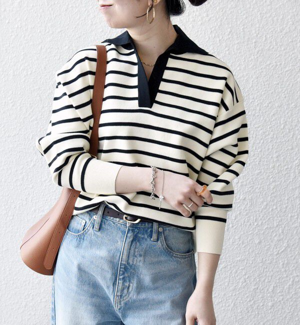 SHIPS any「SHIPS any:〈手洗い可能〉バイカラー スキッパー ニット プルオーバー」|ニット・セーター|