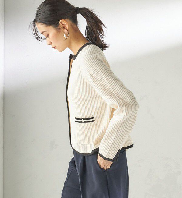 SHIPS for women「〈手洗い可能〉綿混 ウェーブ モール リブ 配色 カーディガン」|カーディガン|