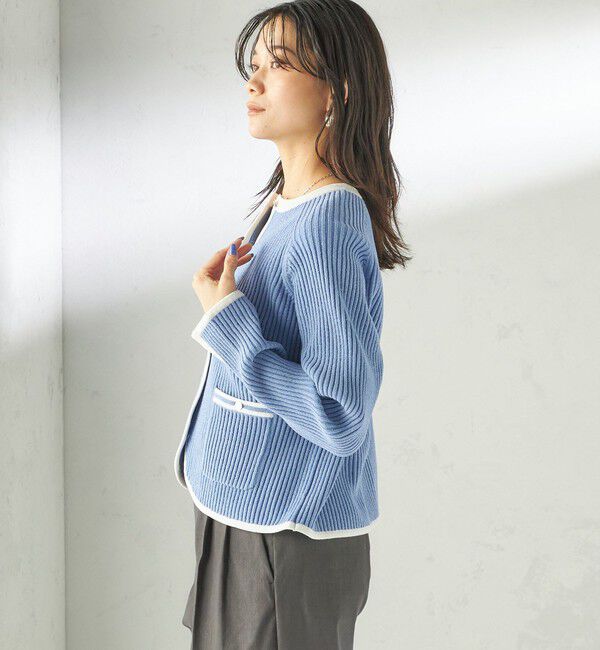 SHIPS for women「〈手洗い可能〉綿混 ウェーブ モール リブ 配色 カーディガン」|カーディガン|