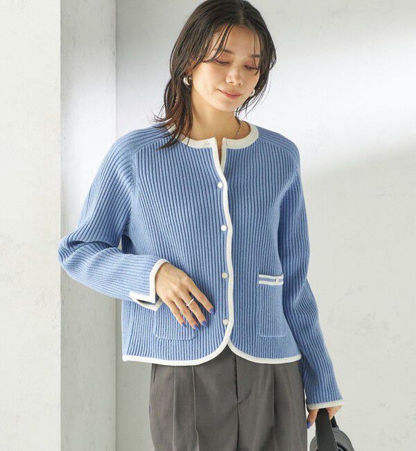 SHIPS for women「〈手洗い可能〉綿混 ウェーブ モール リブ 配色 カーディガン」|カーディガン|