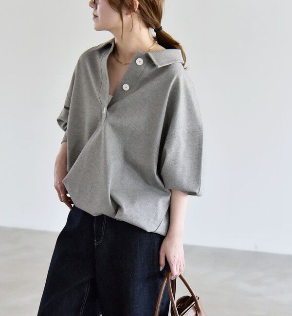 quaranciel「《予約》quaranciel:〈洗濯機可能〉ライト ポンチ ドロスト ポロ プルオーバー」|スウェット・ジャージ|