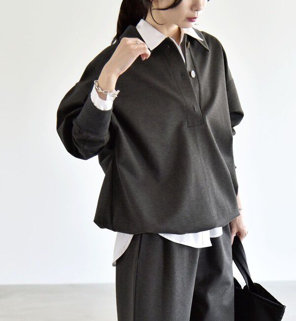 quaranciel「《予約》quaranciel:〈洗濯機可能〉ライト ポンチ ドロスト ポロ プルオーバー」|スウェット・ジャージ|