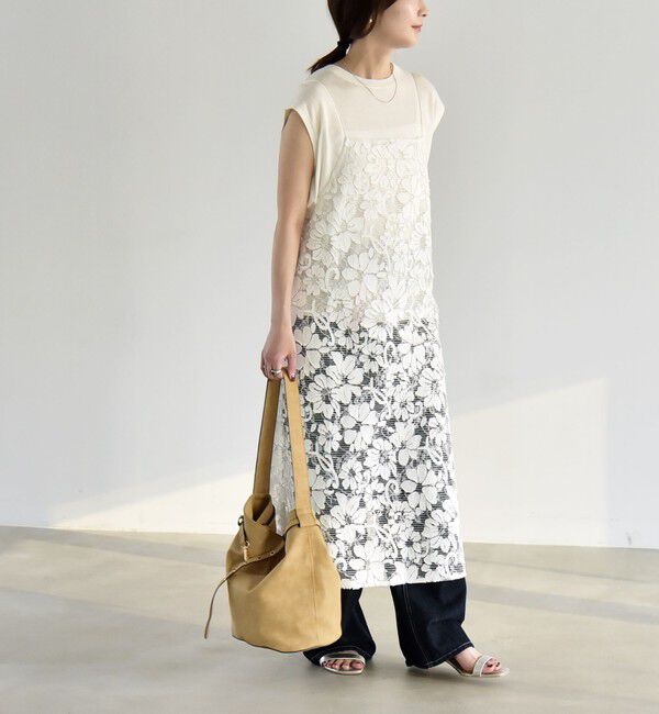 quaranciel「《予約》quaranciel:〈手洗い可能〉デニム フラワー レース キャミ ワンピース」|ワンピース|