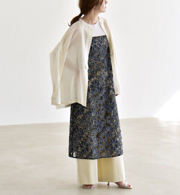 quaranciel「《予約》quaranciel:〈手洗い可能〉デニム フラワー レース キャミ ワンピース」|ワンピース|