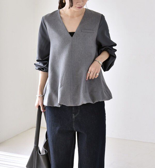 quaranciel「《予約》quaranciel:〈洗濯機可能〉Vネック ブラウス & Iライン スカート セットアップ」|ワンピース|