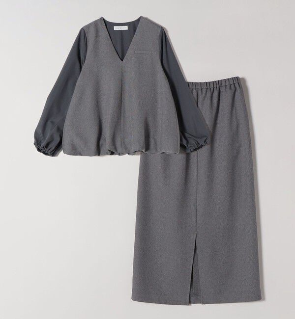 quaranciel「《予約》quaranciel:〈洗濯機可能〉Vネック ブラウス & Iライン スカート セットアップ」|ワンピース|