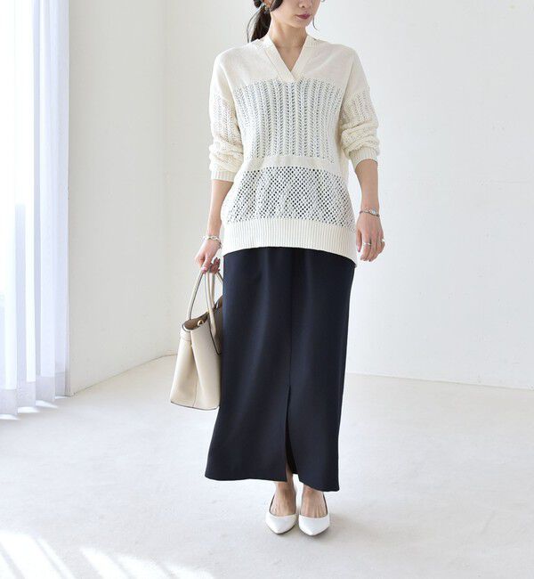 quaranciel「《予約》quaranciel:〈洗濯機可能〉Vネック ブラウス & Iライン スカート セットアップ」|ワンピース|