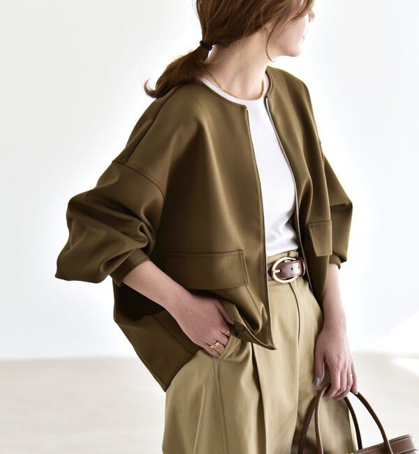 quaranciel「《予約》quaranciel:〈洗濯機可能〉ダンボール ノーカラー コンパクト ブルゾン」|ブルゾン・スタジャン|