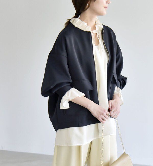 quaranciel「《予約》quaranciel:〈洗濯機可能〉ダンボール ノーカラー コンパクト ブルゾン」|ブルゾン・スタジャン|