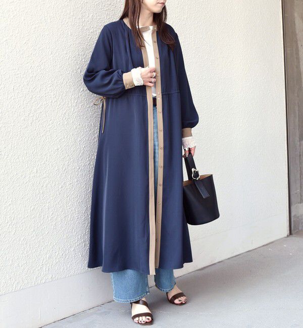 SHIPS Colors 「《予約》SHIPS Colors:〈手洗い可能〉配色 ギャザー ワンピース 2◆」|ワンピース|ネイビー