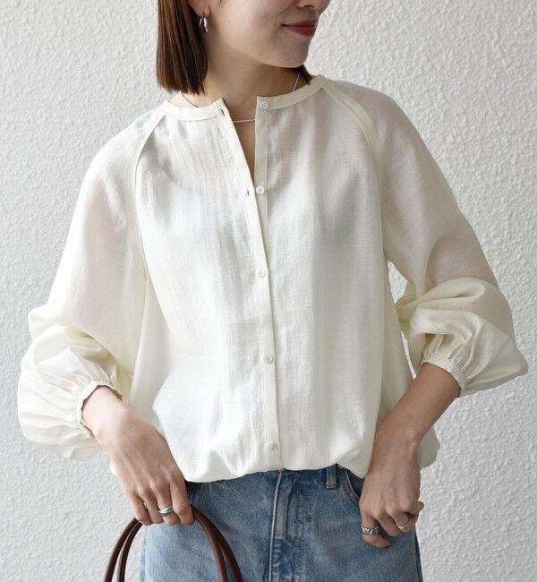 SHIPS any「《予約》SHIPS any:〈洗濯機可能〉シアー クルーネック ボリューム スリーブ ブラウス」|シャツ・ブラウス|