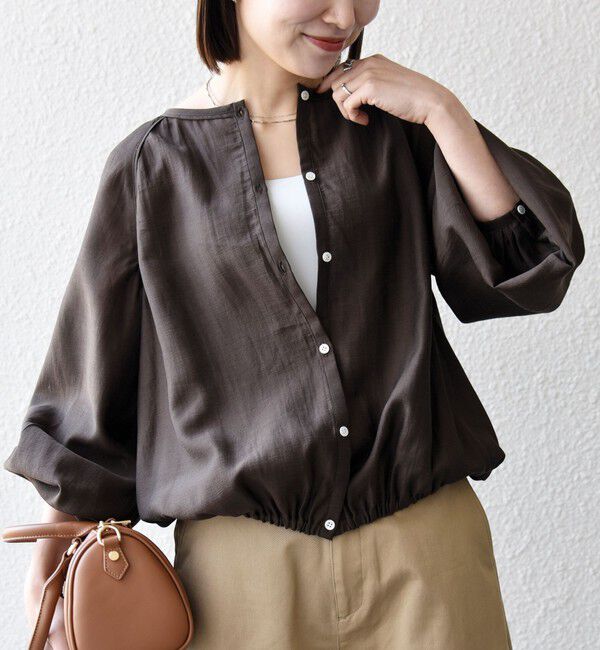 SHIPS any「《予約》SHIPS any:〈洗濯機可能〉シアー クルーネック ボリューム スリーブ ブラウス」|シャツ・ブラウス|ブラウン