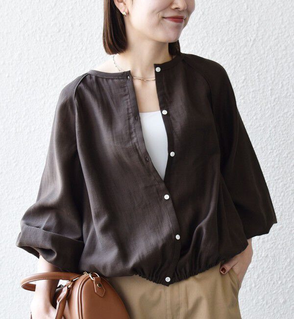 SHIPS any「《予約》SHIPS any:〈洗濯機可能〉シアー クルーネック ボリューム スリーブ ブラウス」|シャツ・ブラウス|