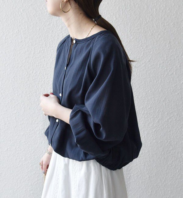 SHIPS any「《予約》SHIPS any:〈洗濯機可能〉シアー クルーネック ボリューム スリーブ ブラウス」|シャツ・ブラウス|