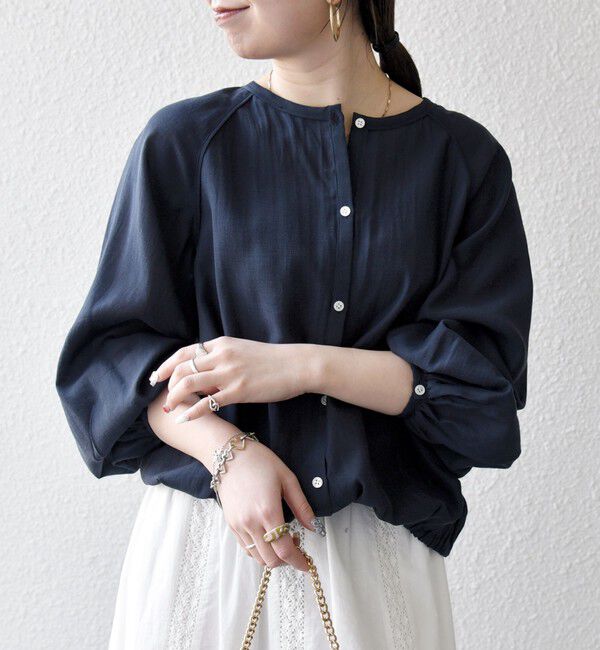 SHIPS any「《予約》SHIPS any:〈洗濯機可能〉シアー クルーネック ボリューム スリーブ ブラウス」|シャツ・ブラウス|