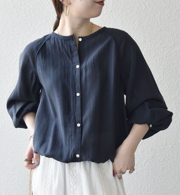 SHIPS any「《予約》SHIPS any:〈洗濯機可能〉シアー クルーネック ボリューム スリーブ ブラウス」|シャツ・ブラウス|