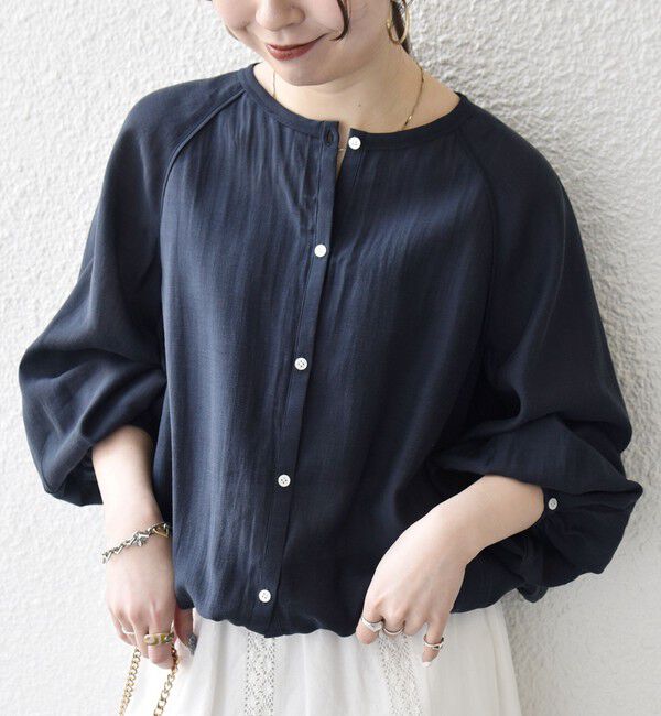 SHIPS any「《予約》SHIPS any:〈洗濯機可能〉シアー クルーネック ボリューム スリーブ ブラウス」|シャツ・ブラウス|