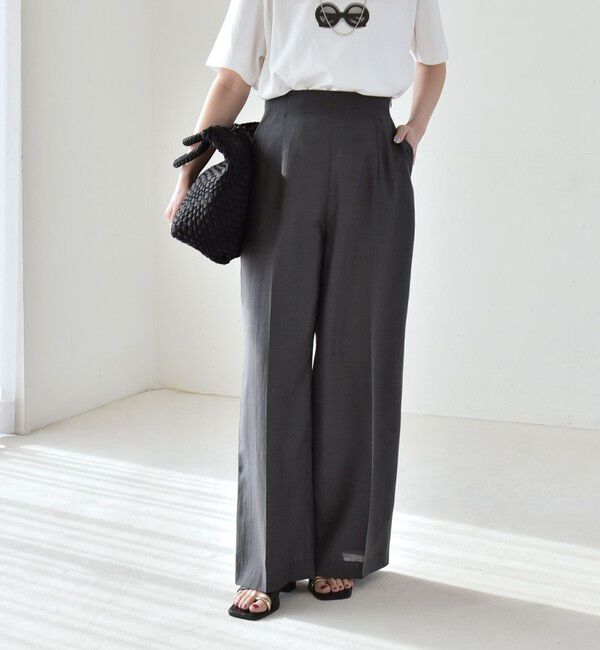 quaranciel「《予約》quaranciel:〈洗濯機可能〉リネン ミックス ハイウエスト ワイド パンツ」|その他|