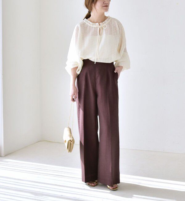 quaranciel「《予約》quaranciel:〈洗濯機可能〉リネン ミックス ハイウエスト ワイド パンツ」|その他|