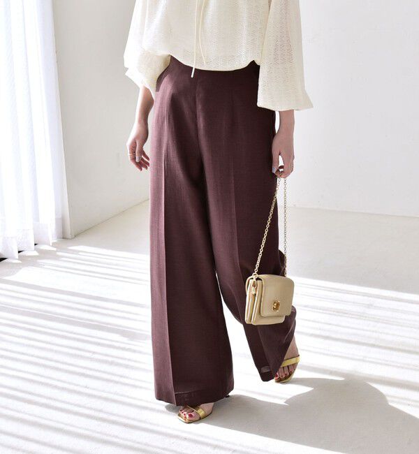 quaranciel「《予約》quaranciel:〈洗濯機可能〉リネン ミックス ハイウエスト ワイド パンツ」|その他|