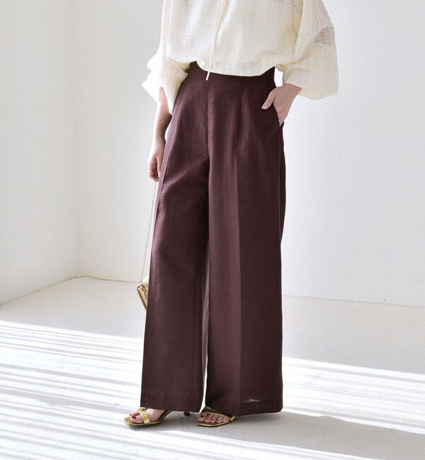 quaranciel「《予約》quaranciel:〈洗濯機可能〉リネン ミックス ハイウエスト ワイド パンツ」|その他|