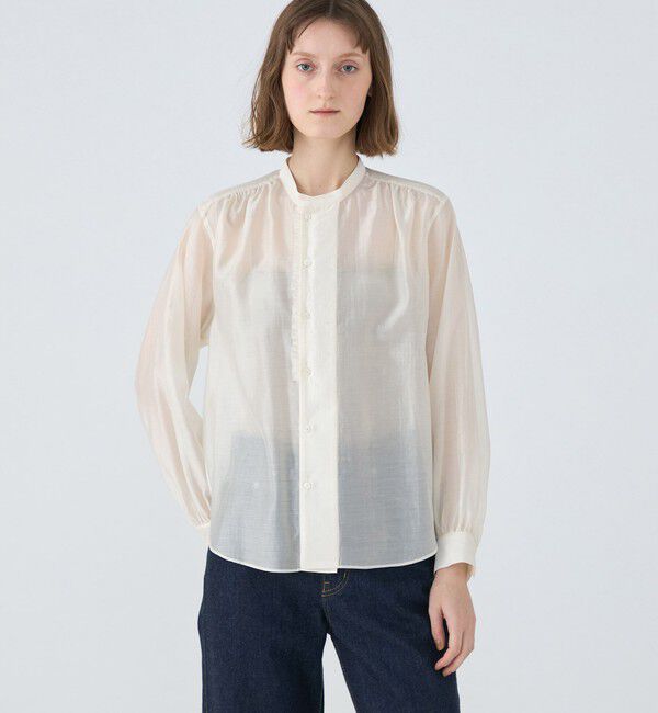 MACPHEE「シースルーローン フロントフリルブラウス」|シャツ・ブラウス|