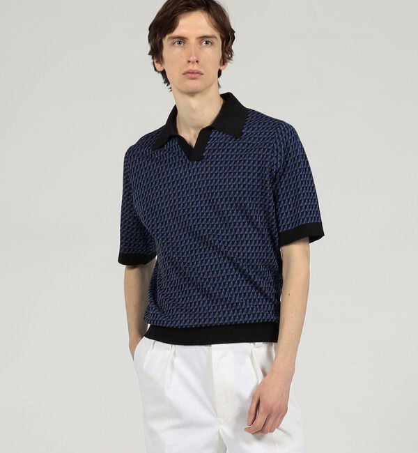 TOMORROWLAND MENS「コットンリネンナイロン ジオメトリック ハーフスリーブ プルオーバーニット」|ニット・セーター|