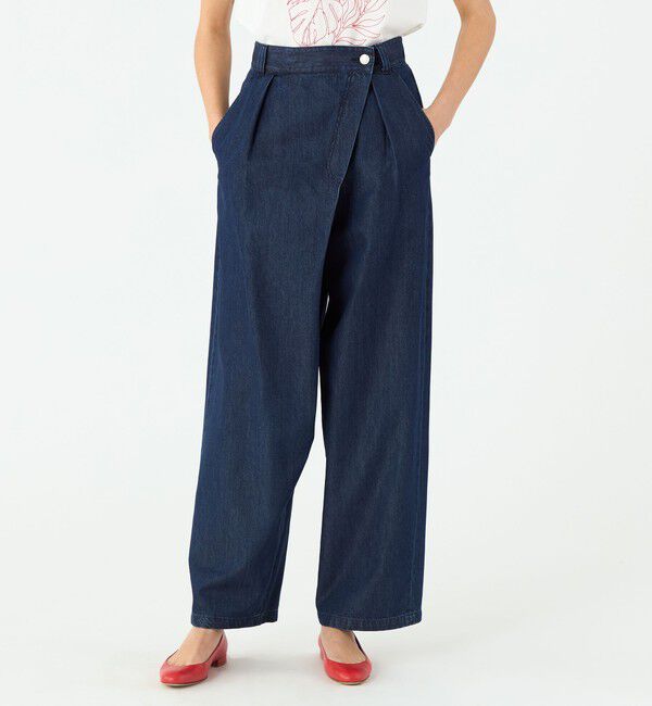 MACPHEE「コットンセルロースデニム アシンメトリータックパンツ」|デニム|