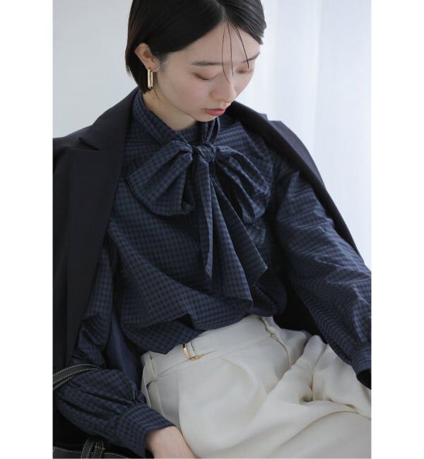  「【洗える】シアーギンガムボータイブラウス」|シャツ・ブラウス|