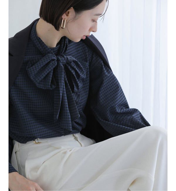  「【洗える】シアーギンガムボータイブラウス」|シャツ・ブラウス|