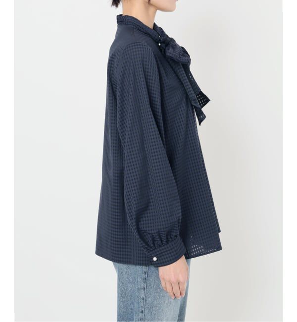  「【洗える】シアーギンガムボータイブラウス」|シャツ・ブラウス|