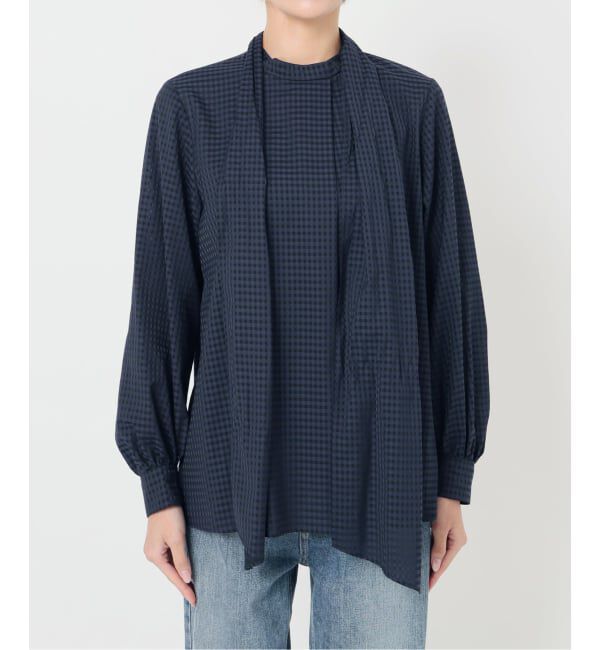  「【洗える】シアーギンガムボータイブラウス」|シャツ・ブラウス|