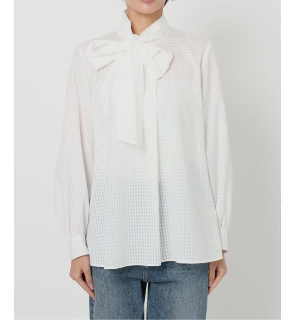  「【洗える】シアーギンガムボータイブラウス」|シャツ・ブラウス|