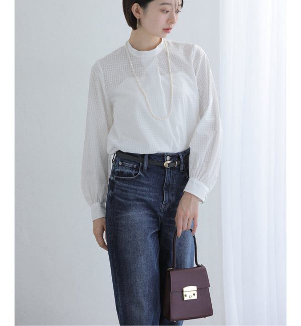  「【洗える】シアーギンガムボータイブラウス」|シャツ・ブラウス|