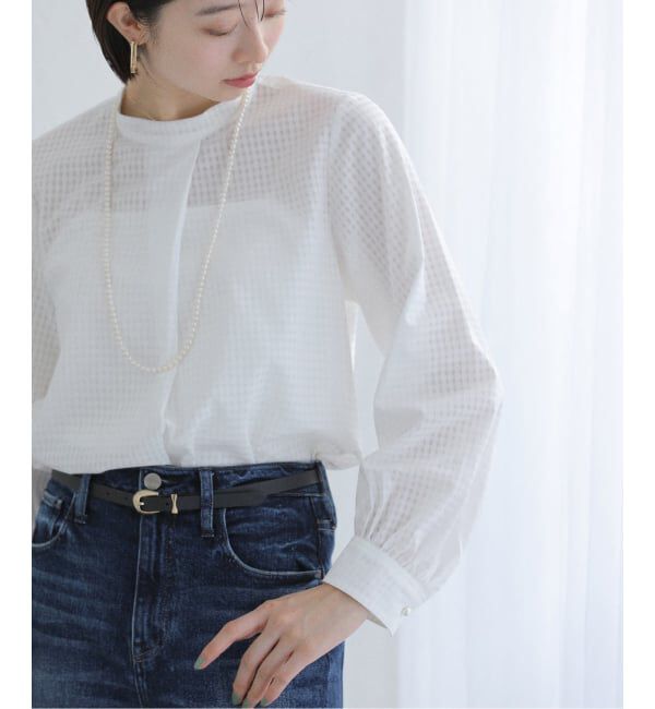  「【洗える】シアーギンガムボータイブラウス」|シャツ・ブラウス|