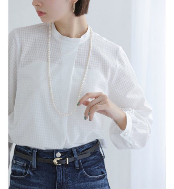  「【洗える】シアーギンガムボータイブラウス」|シャツ・ブラウス|