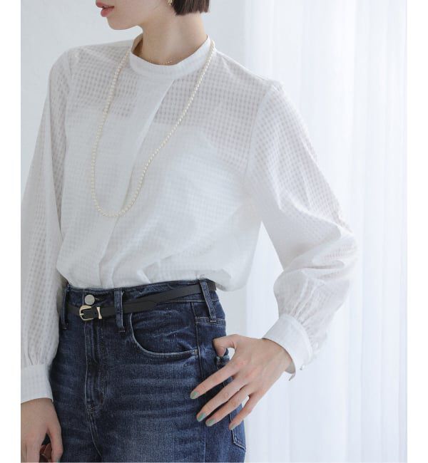  「【洗える】シアーギンガムボータイブラウス」|シャツ・ブラウス|