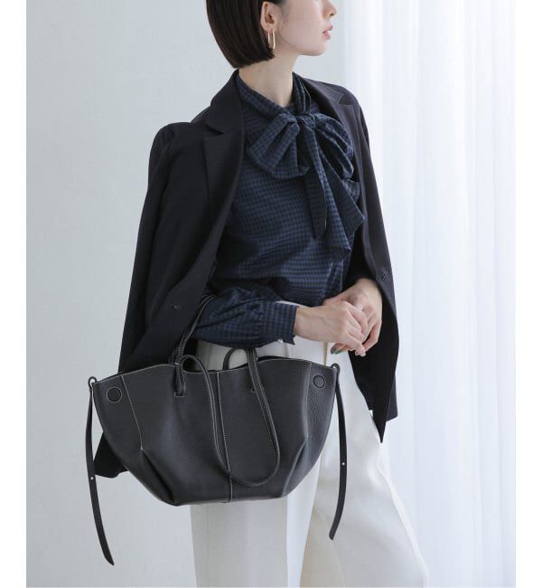  「【洗える】シアーギンガムボータイブラウス」|シャツ・ブラウス|ネイビー