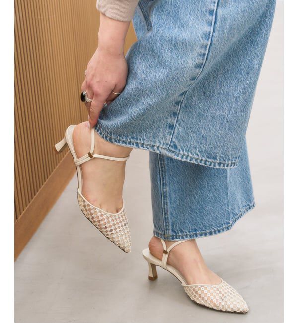  「《予約》5cmポインテッドフラワースパンコールミュール」|パンプス|