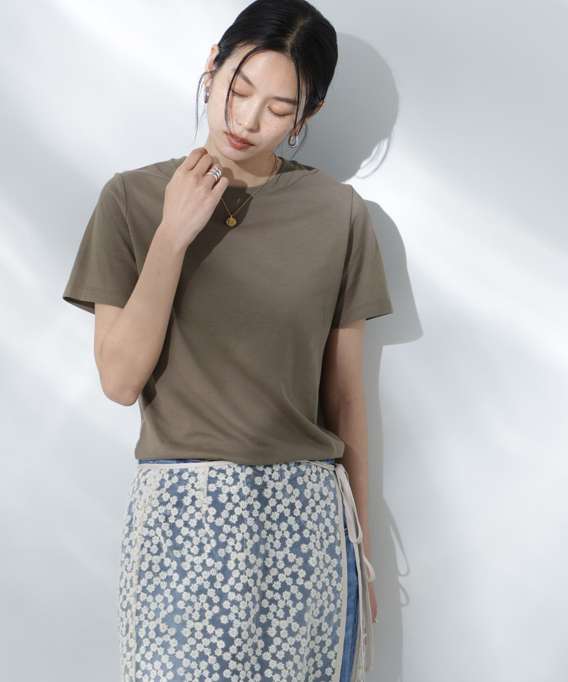 nano･universe「Anti Soaked(R) 汗染み防止クルーネックTシャツ」|Tシャツ・カットソー|カーキ