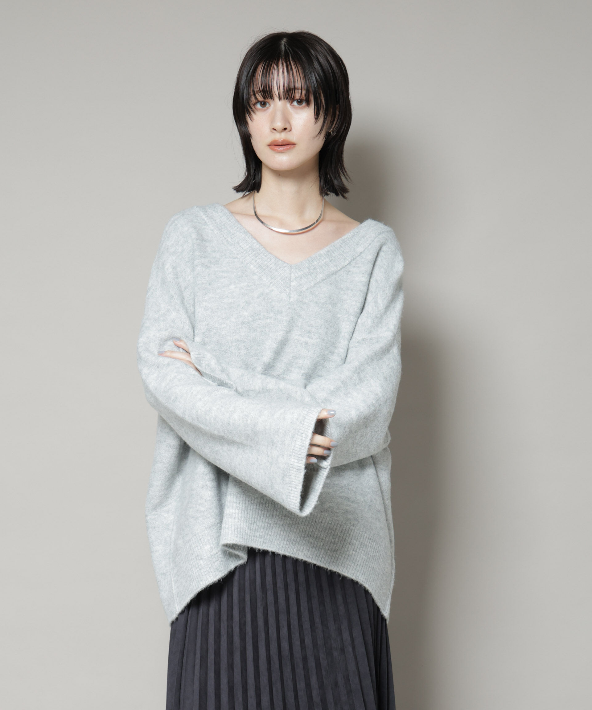 nano･universe「Vネックワイドシルエット圧縮ニット」|ニット・セーター|