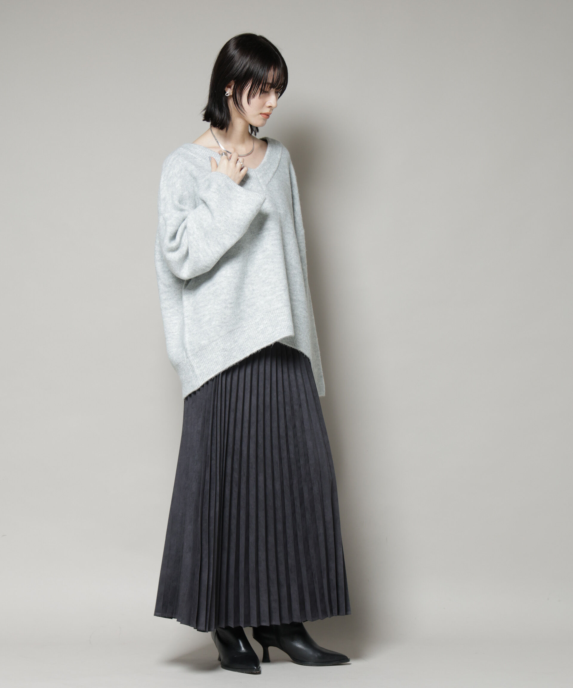 nano･universe「Vネックワイドシルエット圧縮ニット」|ニット・セーター|