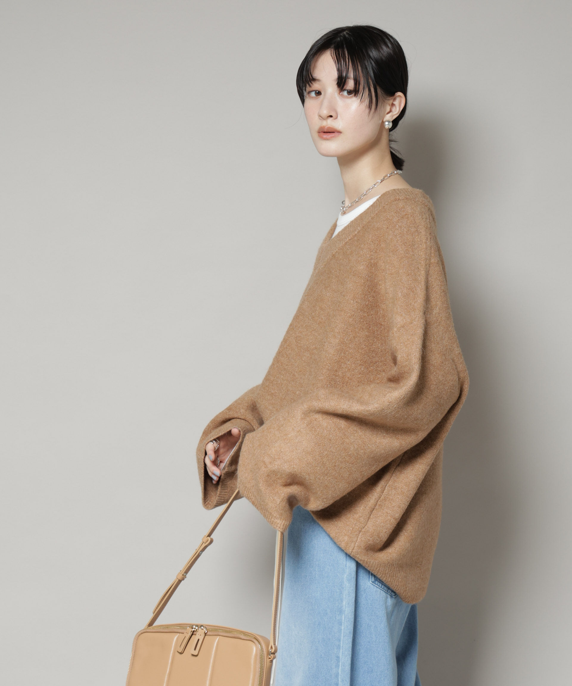 nano･universe「Vネックワイドシルエット圧縮ニット」|ニット・セーター|