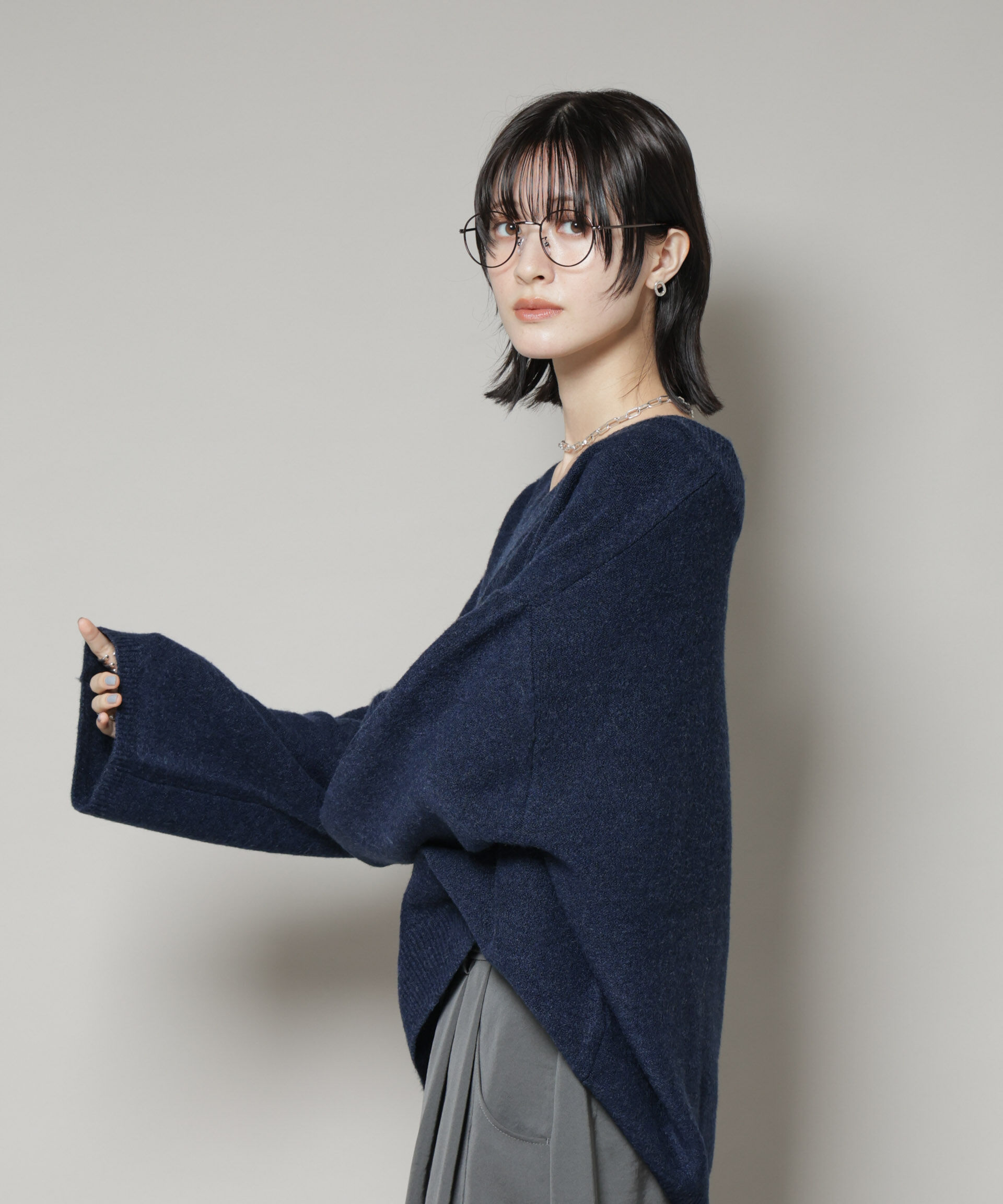 nano･universe「Vネックワイドシルエット圧縮ニット」|ニット・セーター|