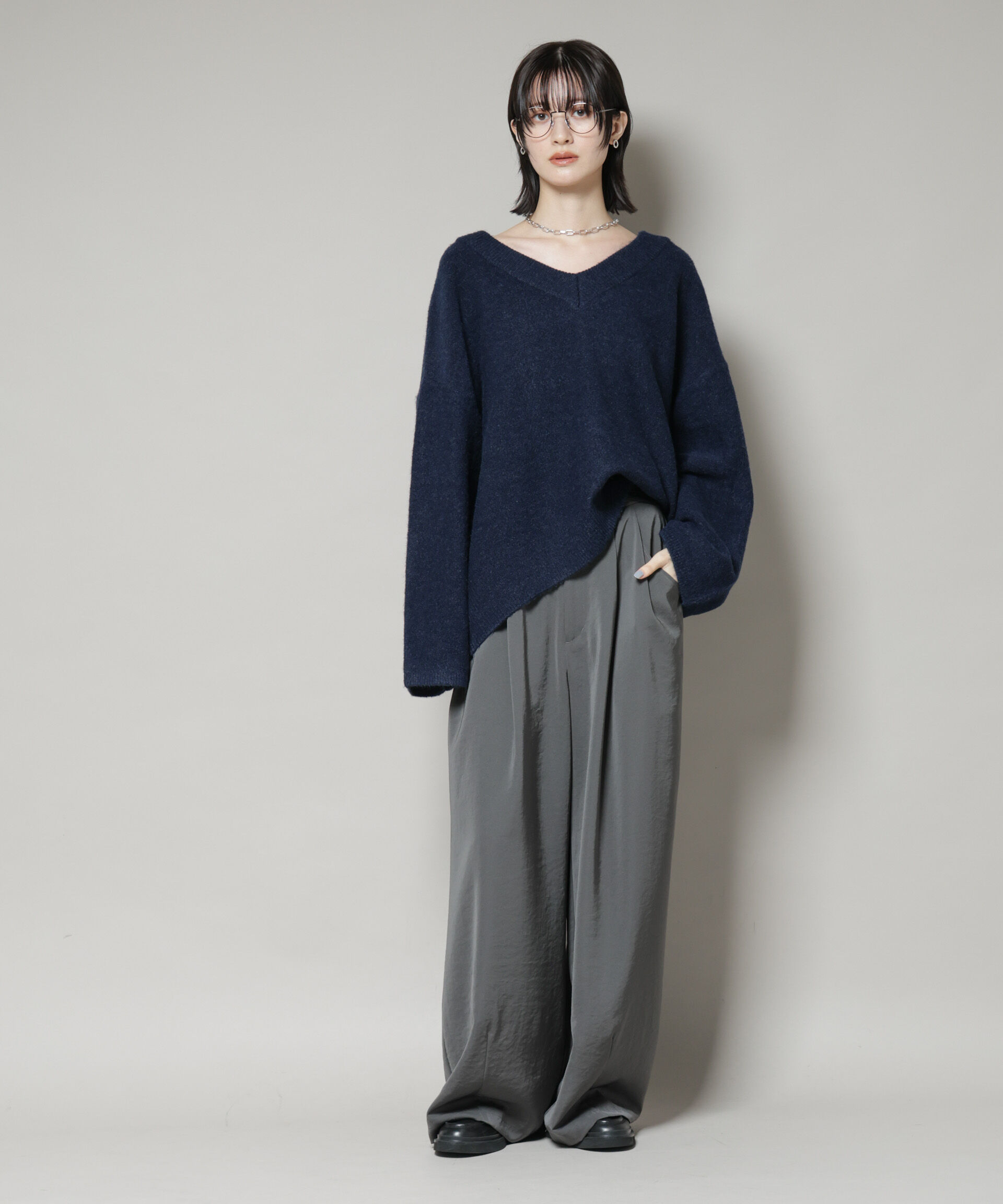 nano･universe「Vネックワイドシルエット圧縮ニット」|ニット・セーター|