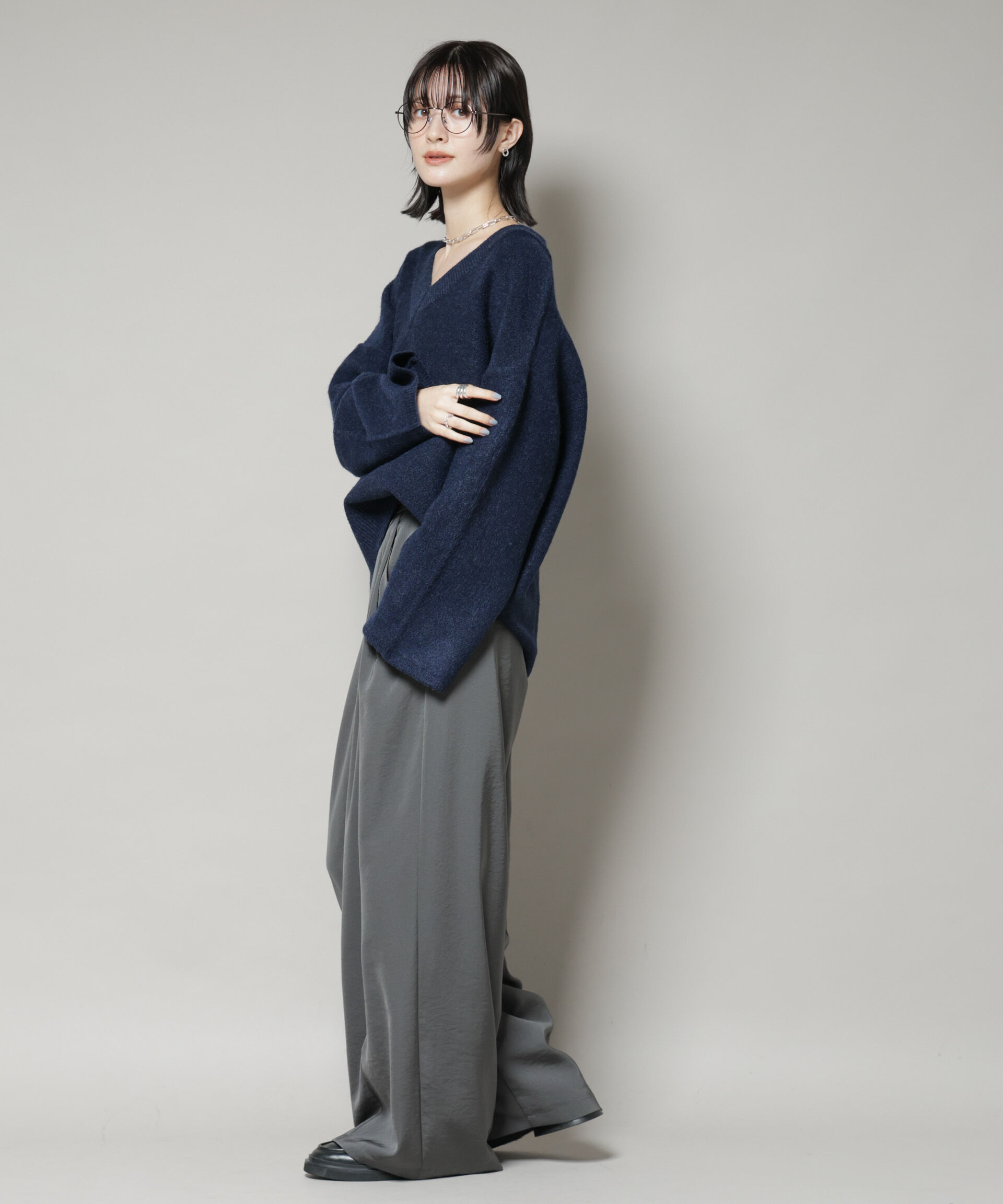 nano･universe「Vネックワイドシルエット圧縮ニット」|ニット・セーター|