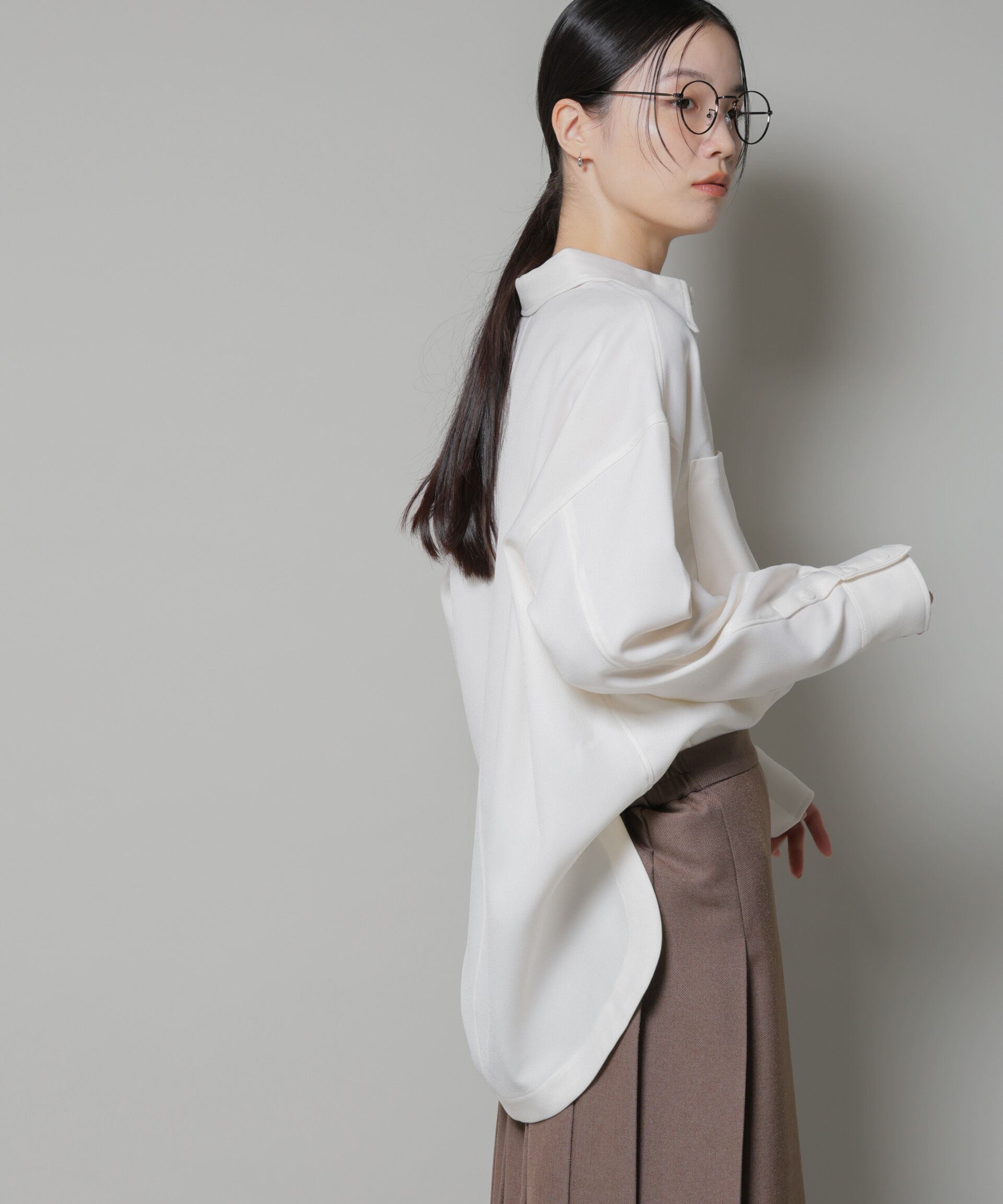 nano･universe「ウールライクポリエステルワイドシルエットシャツ(セットアップ可)」|シャツ・ブラウス|