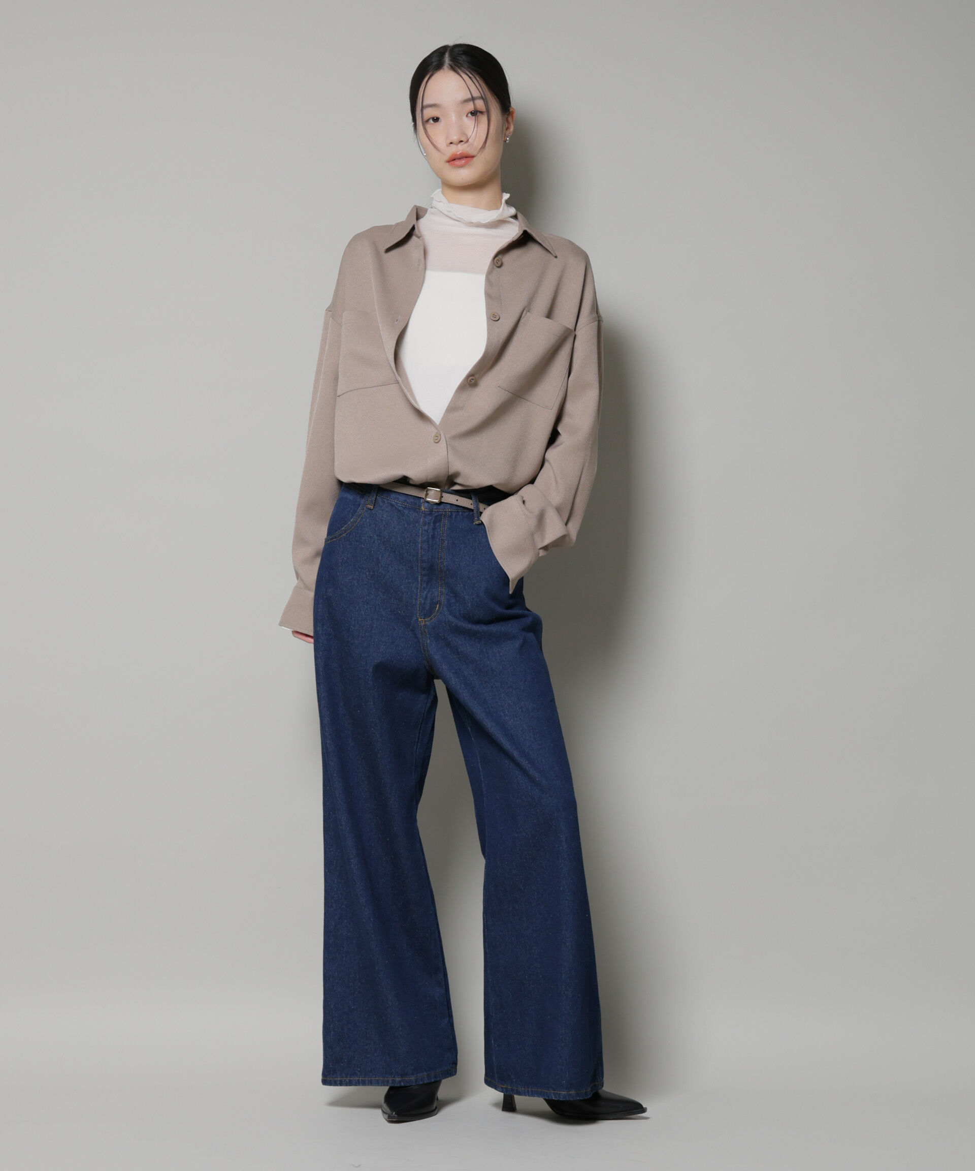 nano･universe「ウールライクポリエステルワイドシルエットシャツ(セットアップ可)」|シャツ・ブラウス|